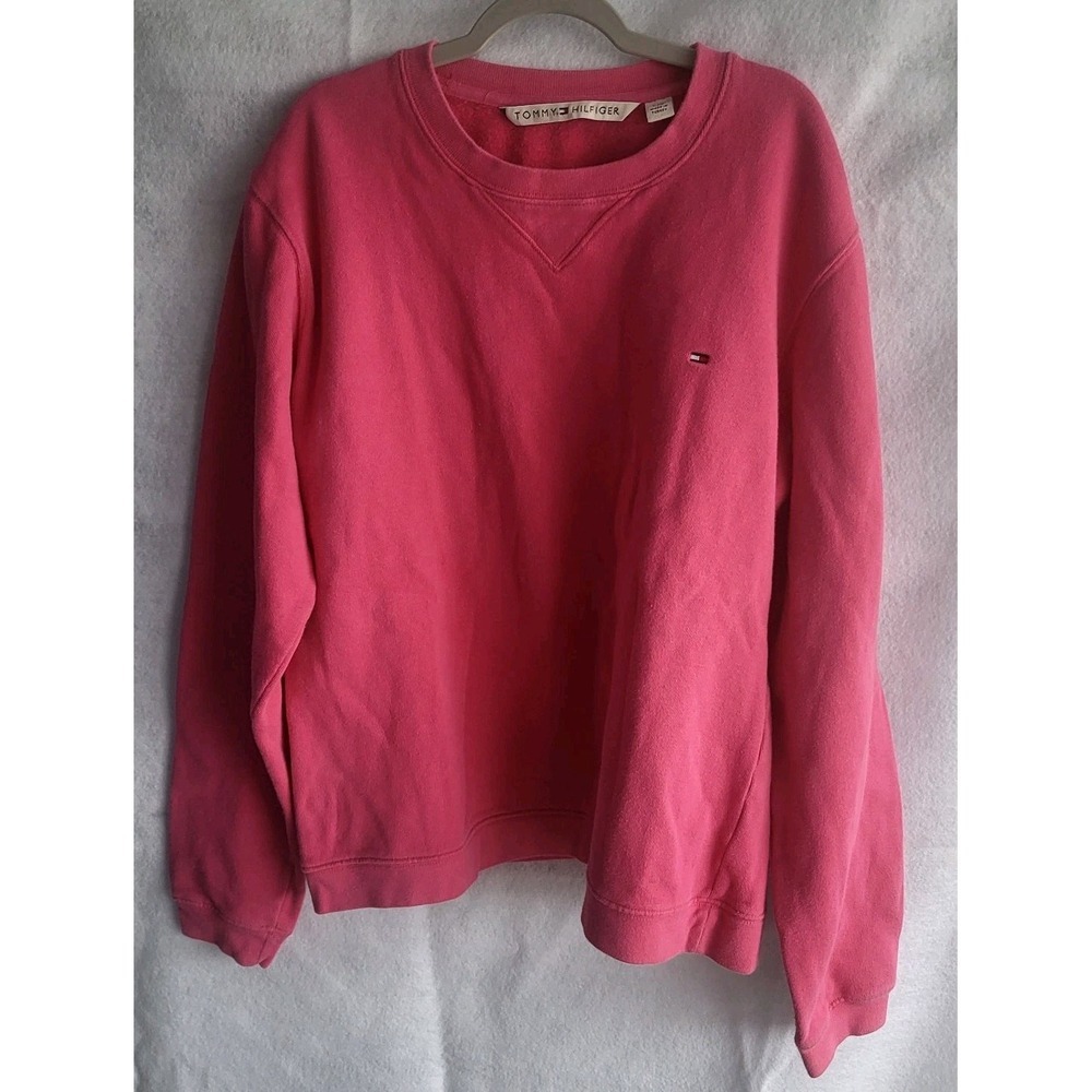 Tommy Hilfiger Women's large Crewneck Sweater Pink Winter Fall‎ Flag Logo Basic